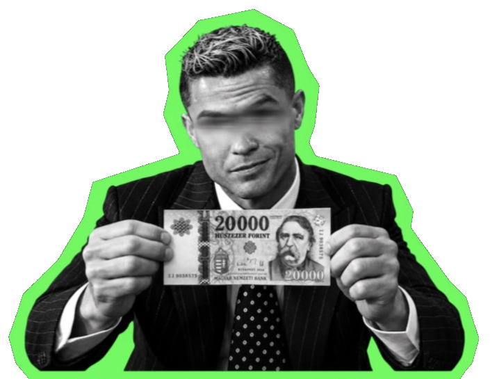 Öltönyös férfi 20 000 forintos bankjegyet tart